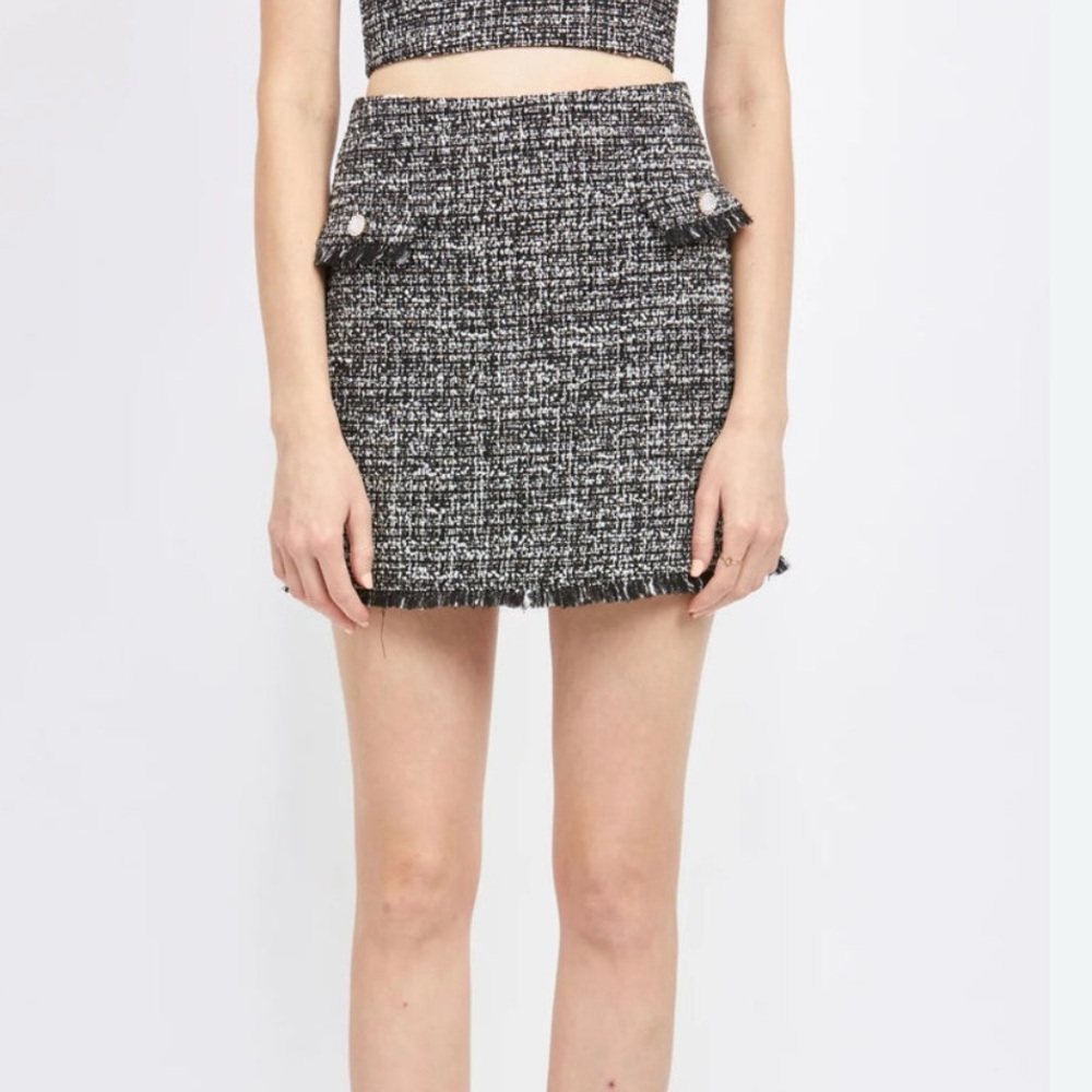 EN SAISON Arleth Black White Tweed Lined Mini Skirt NEW Size S